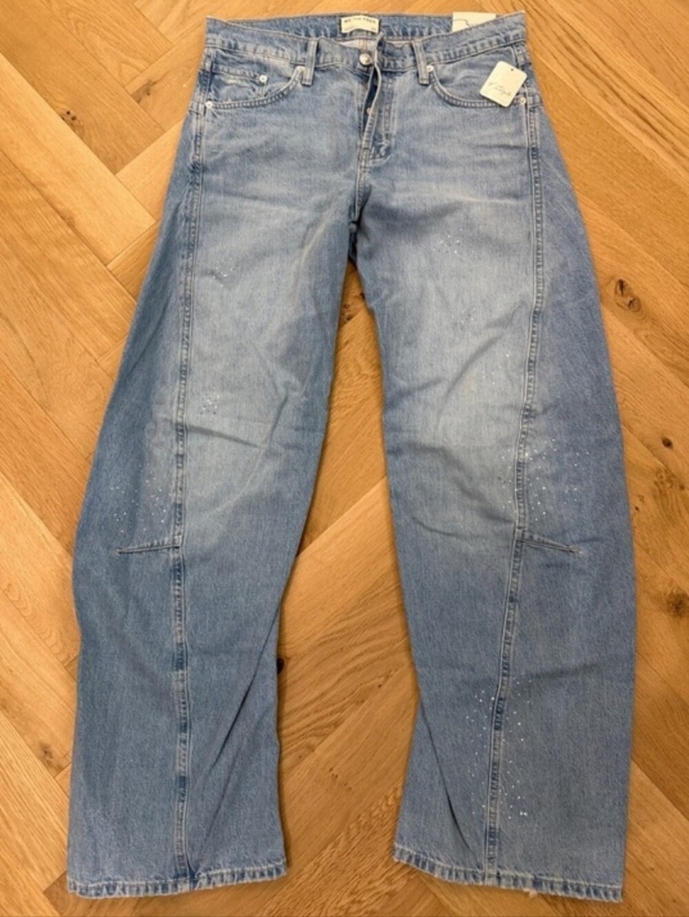 We The Free NWT Fable Low Rise Twisted Bowed Paint-Splatter Jeans